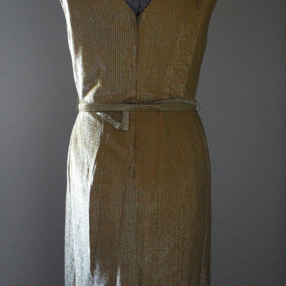 Shimmery gold cocktail dress w/double belt buckle - Picture 10 of 11